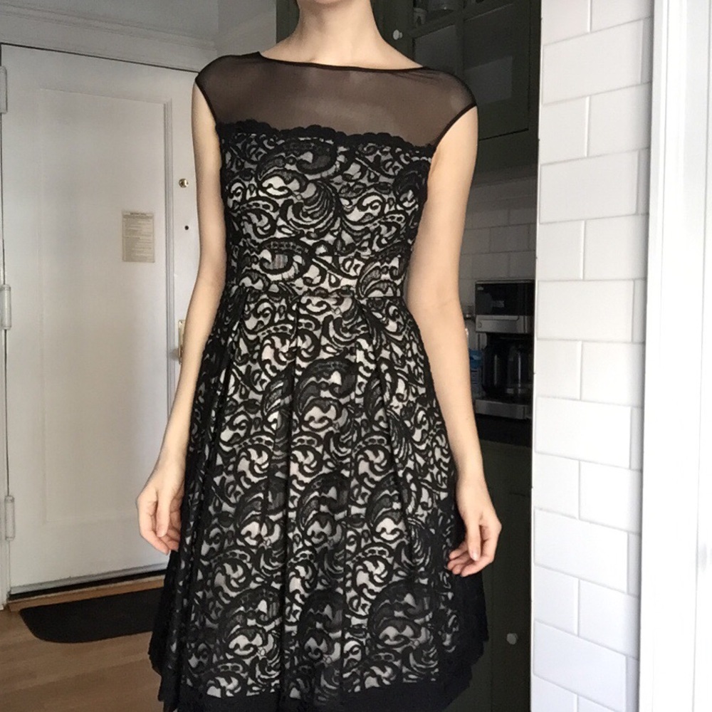 Black lace Eliza J midi dress 50st style